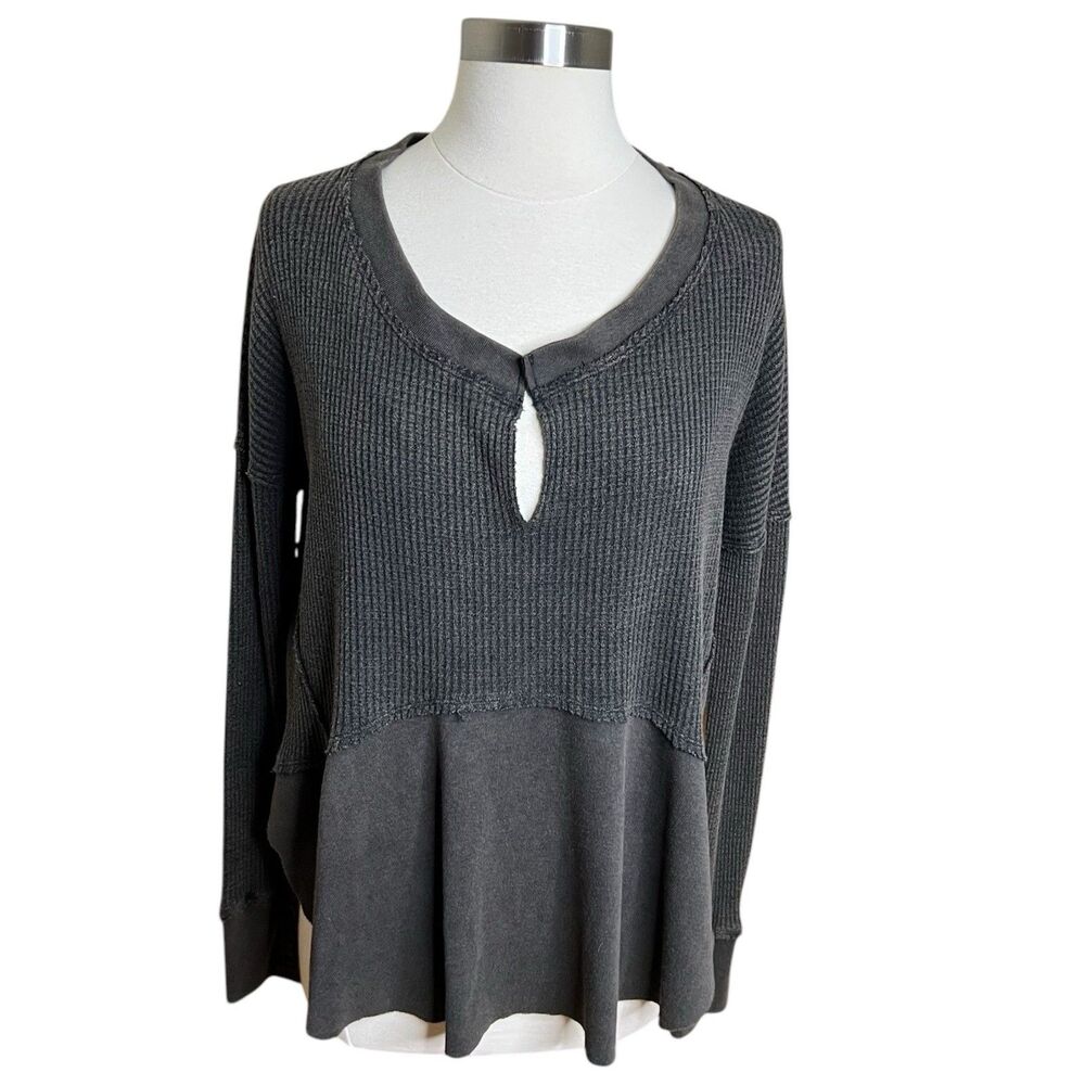 Free People Thermal Shirt Womens XS Monterey Oversized Waffle Knit Multicolor
